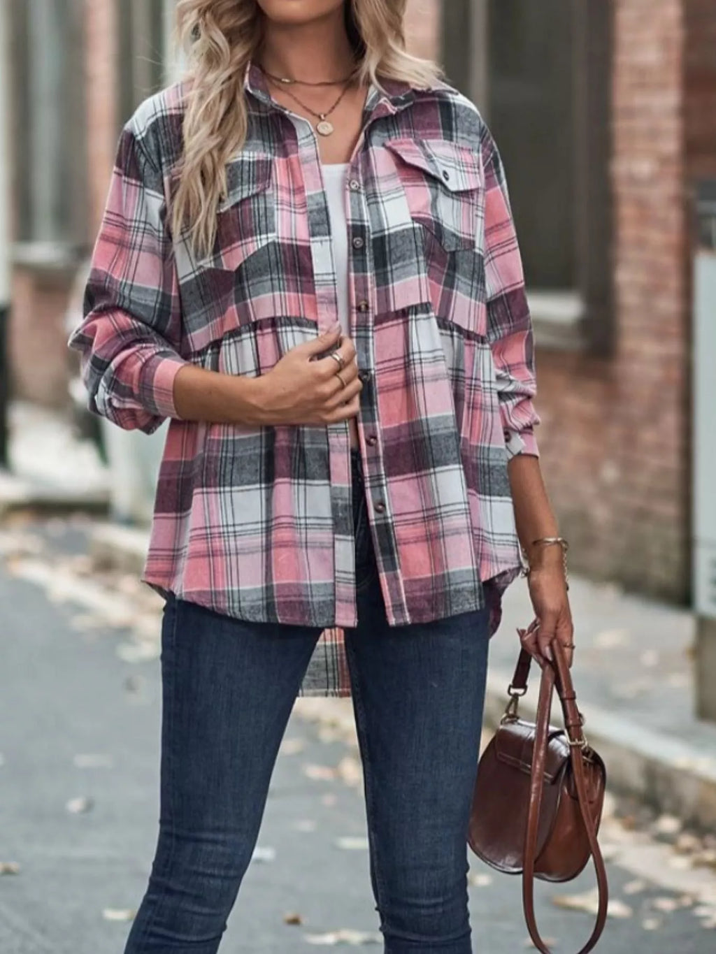 Women's Plaid Button Down Shirt Long Sleeve Casual Top