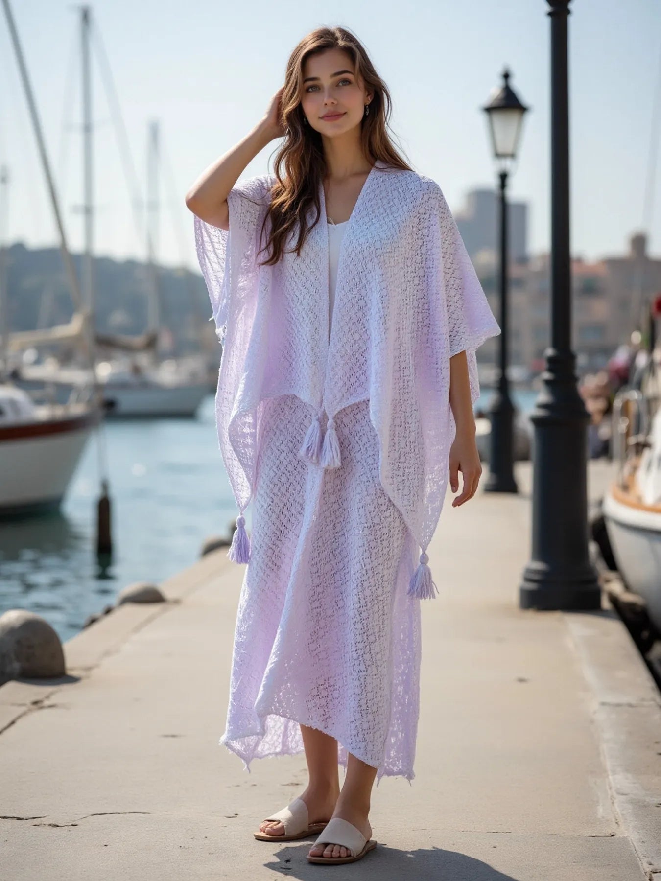 Openwork Tassel Gradient Knit Cover Up