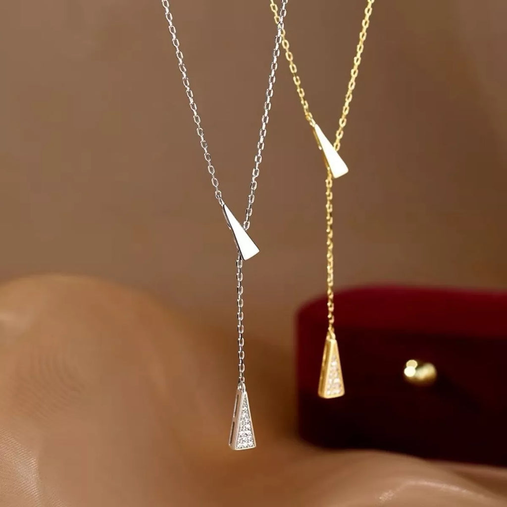 Dainty Triangle Pendant Y-Necklace with Zircon Accents