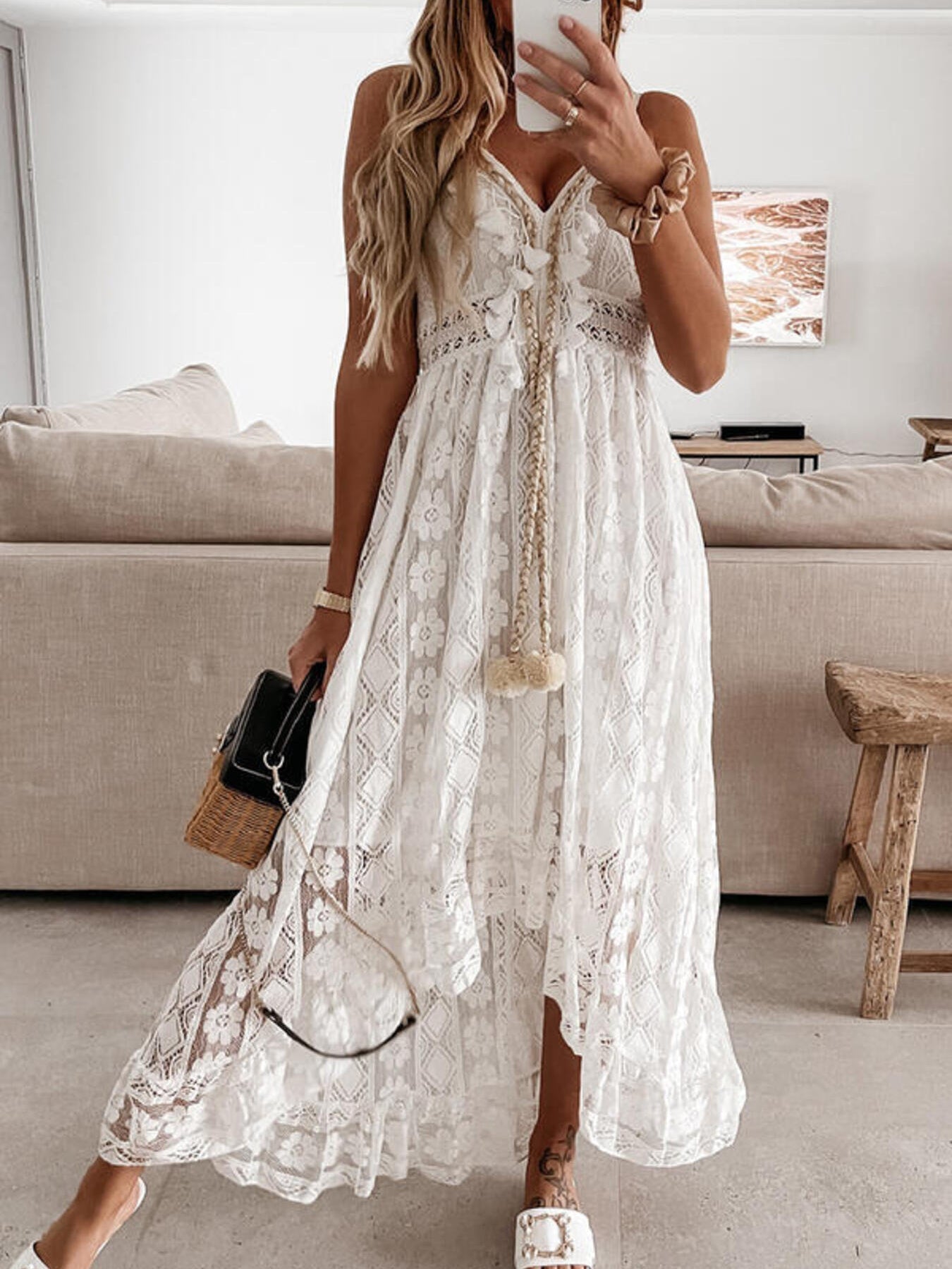 Full Size Ruffled Lace V-Neck Maxi Dress Plus Size