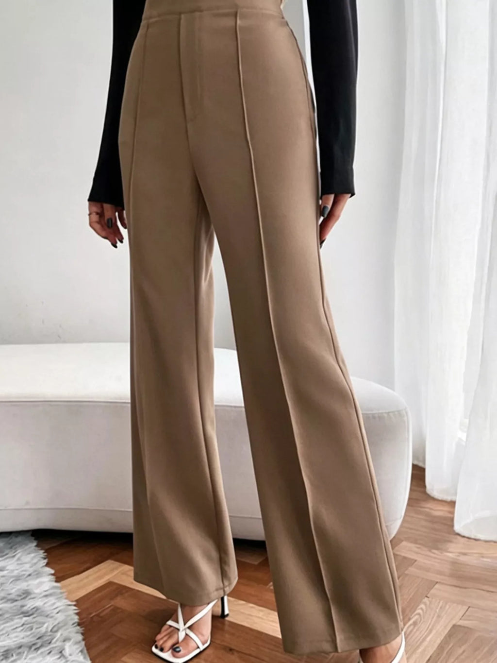 Women High Waist Flare Pants Black Casual Tailored Trousers