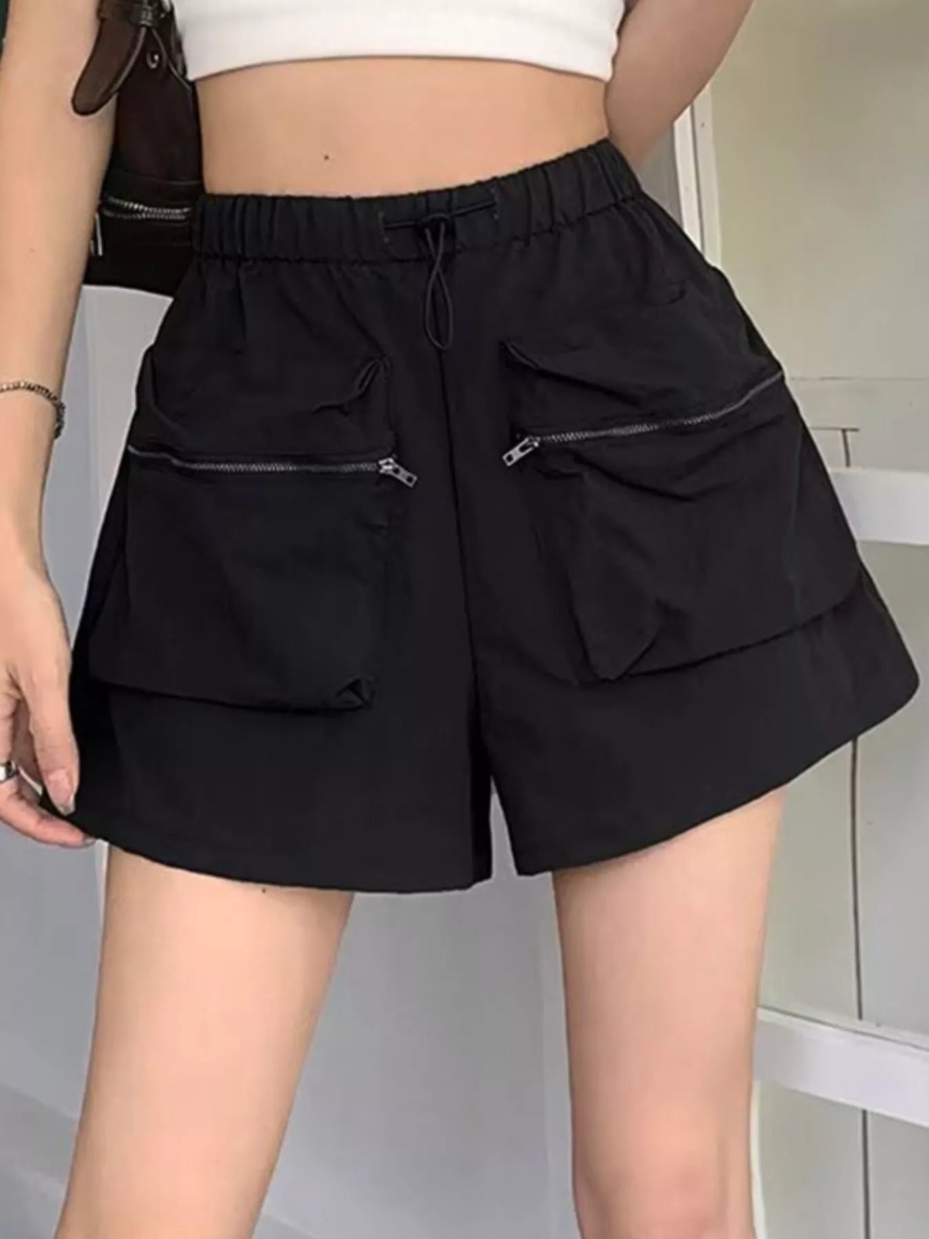 High Waist Cargo Shorts with Pockets