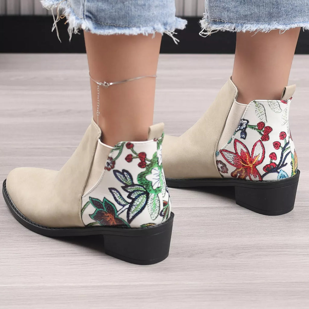 Women's Black Point Toe Mid Block Heel Ankle Boots