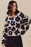 Women's Loose Fit Floral Lightweight Sweater Top Casual Chic