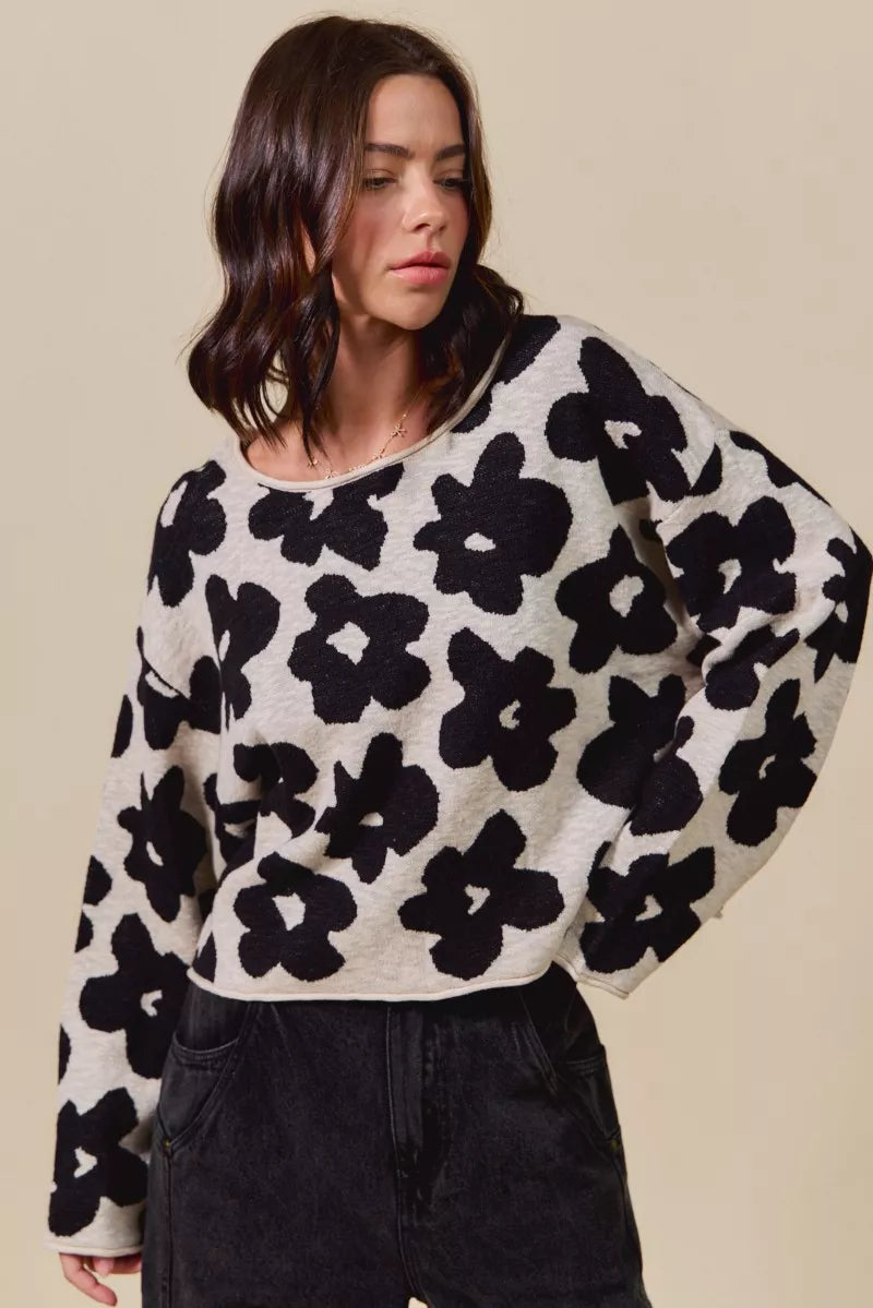 Women's Loose Fit Floral Lightweight Sweater Top Casual Chic