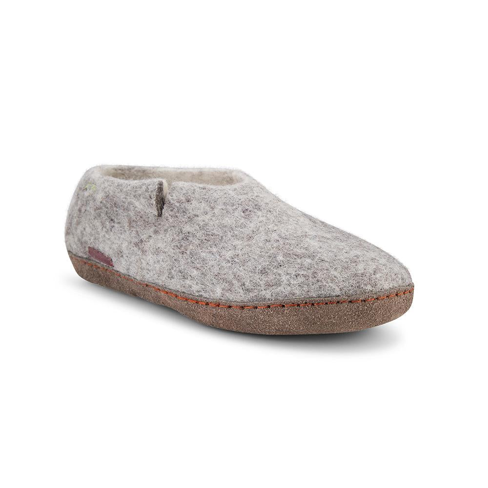 Women's Grey Leather Classic Indoor Outdoor Slipper Shoes