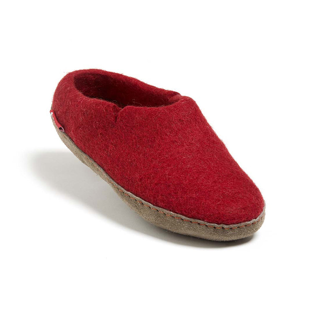 Women's Classic Red Wool Slippers with Leather Sole