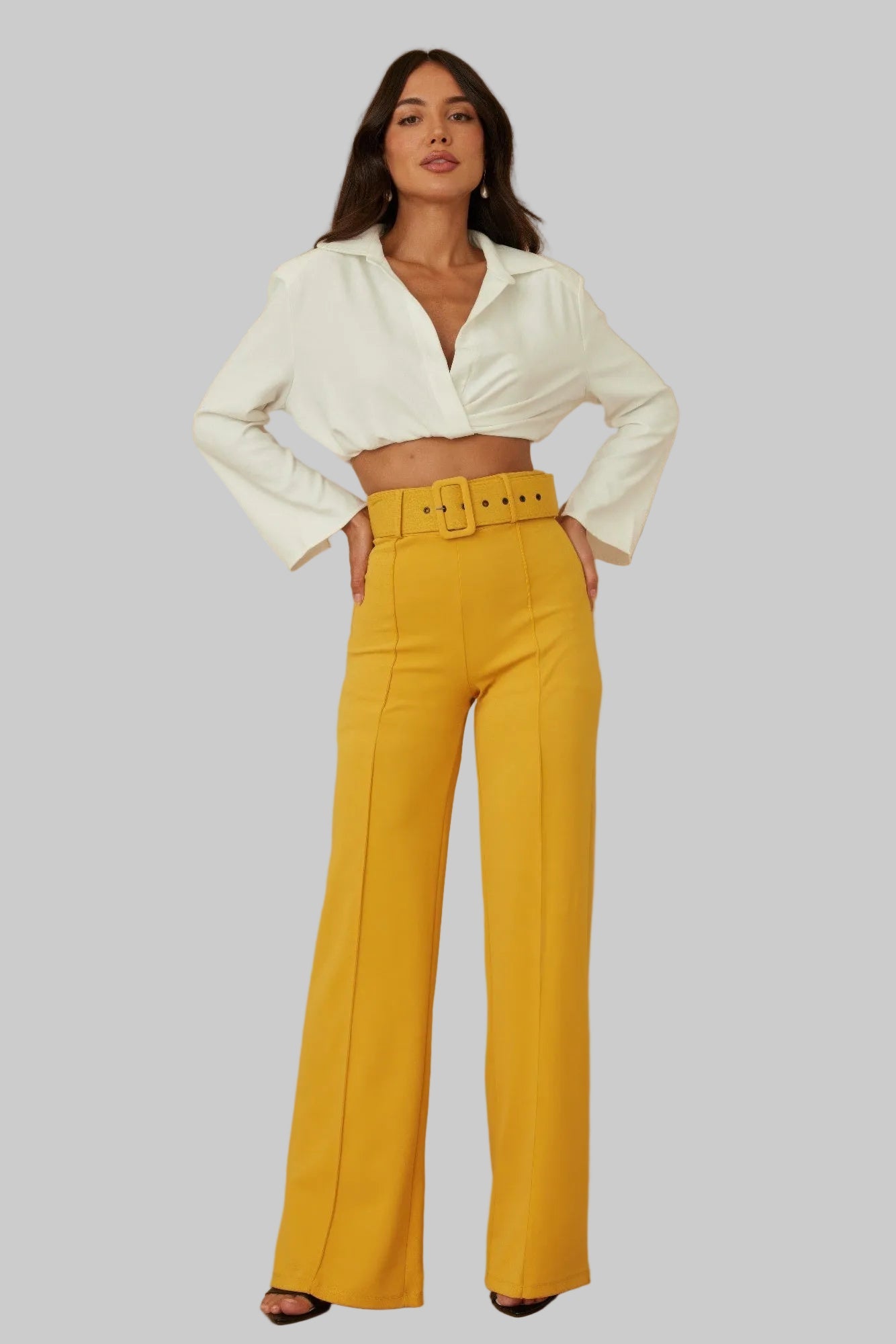 High Waist Pants With Buckle Belt