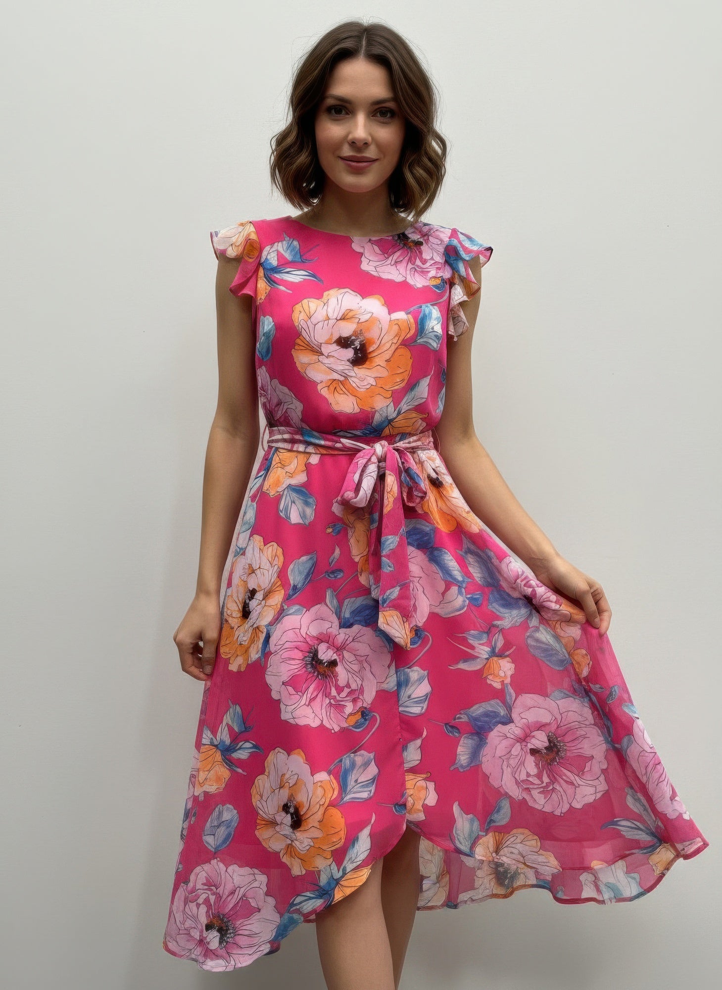 Floral Ruffled Sleeve Dress