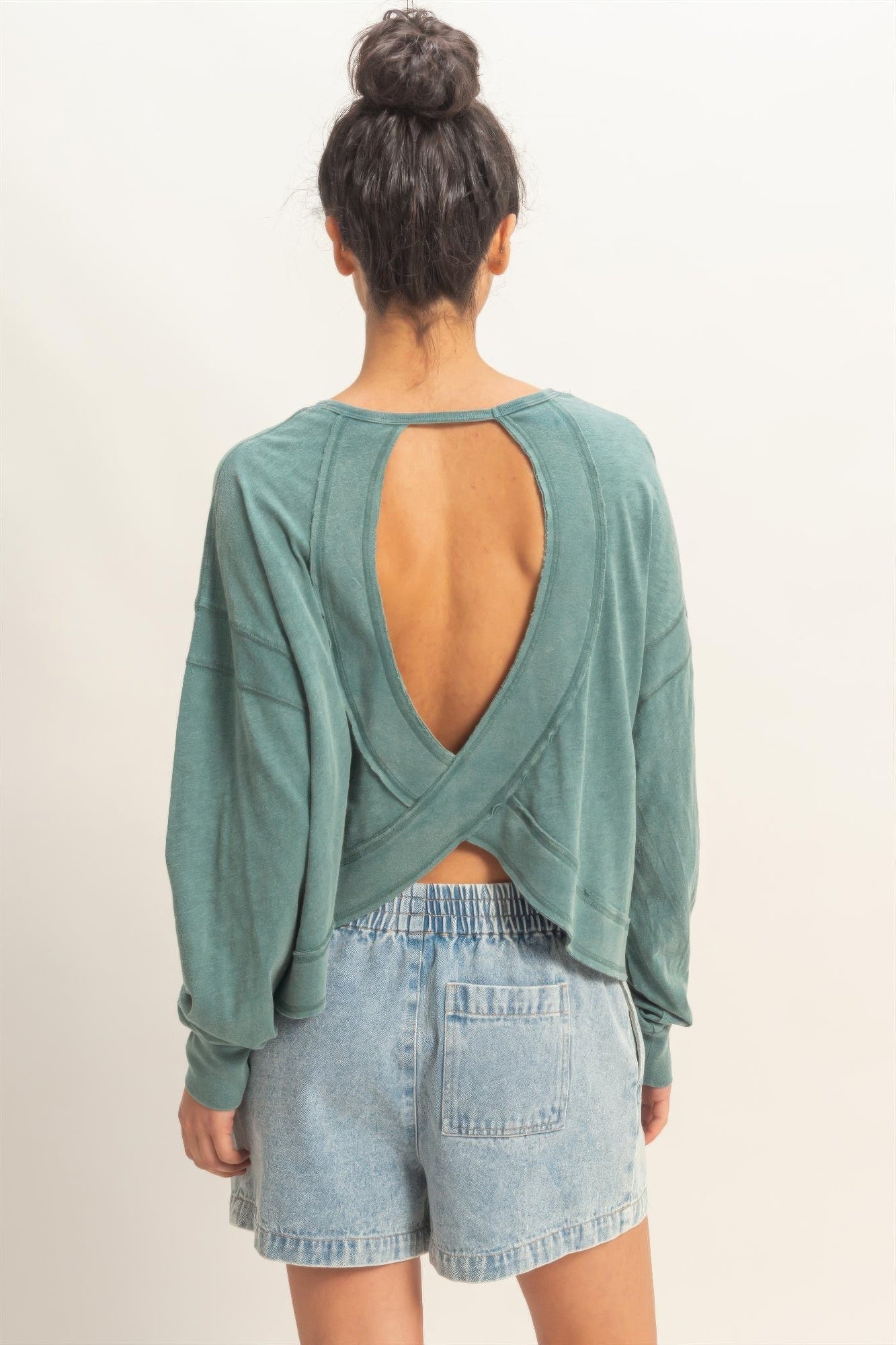 Cross Detail Open Back Long-sleeve Top