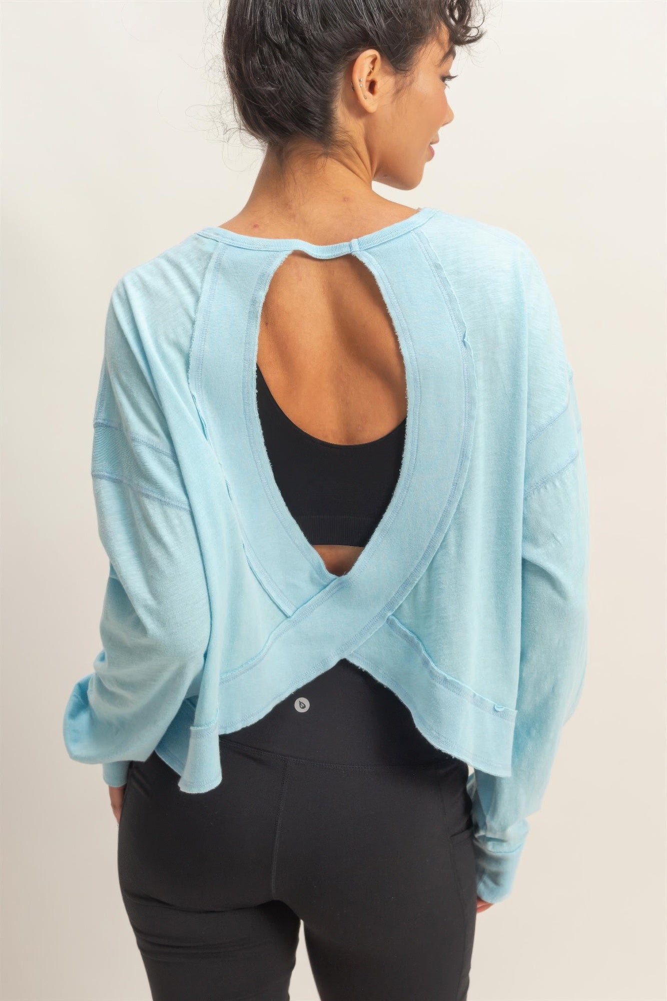 Cross Detail Open Back Long-sleeve Top