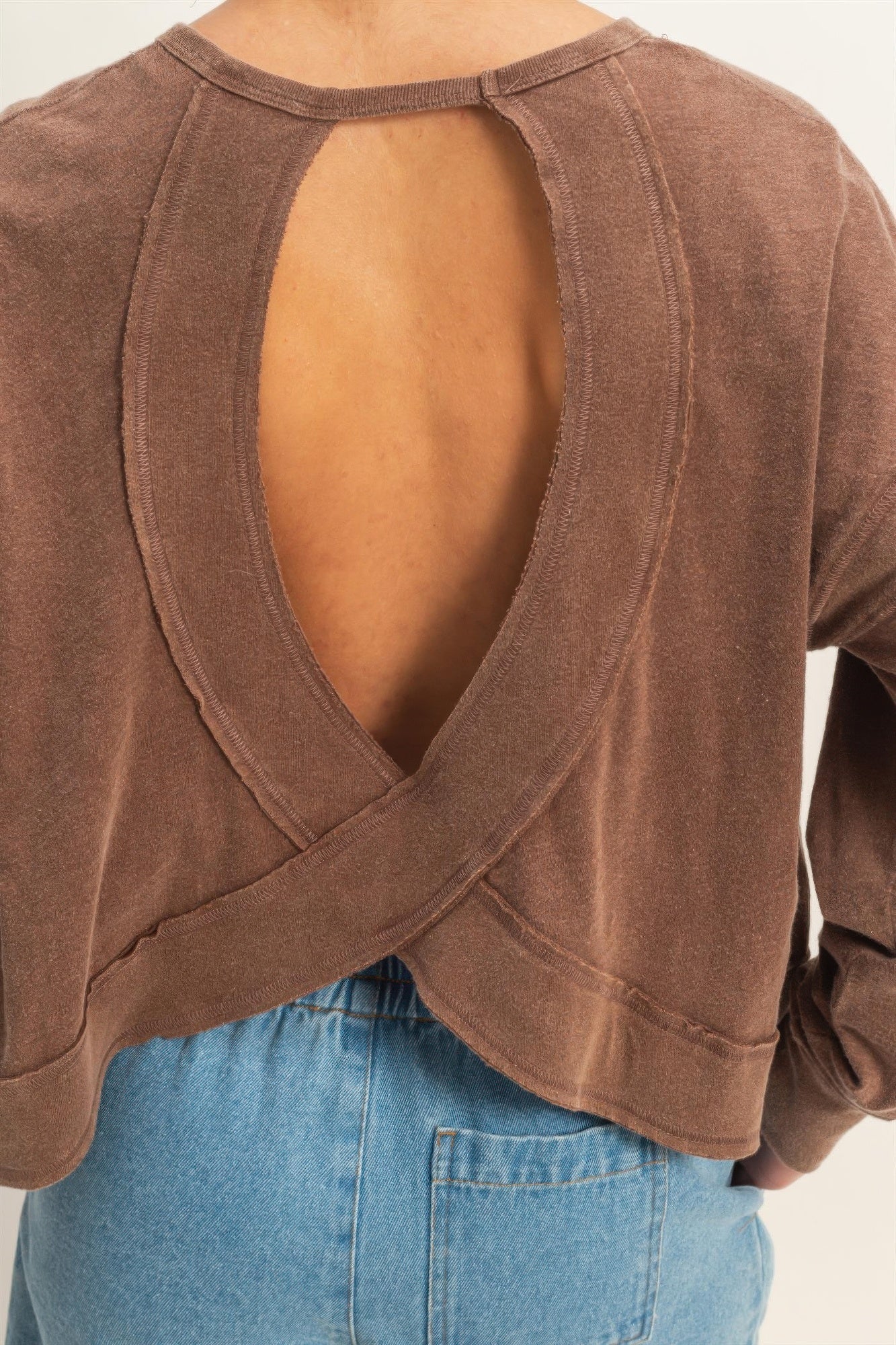 Cross Detail Open Back Long-sleeve Top