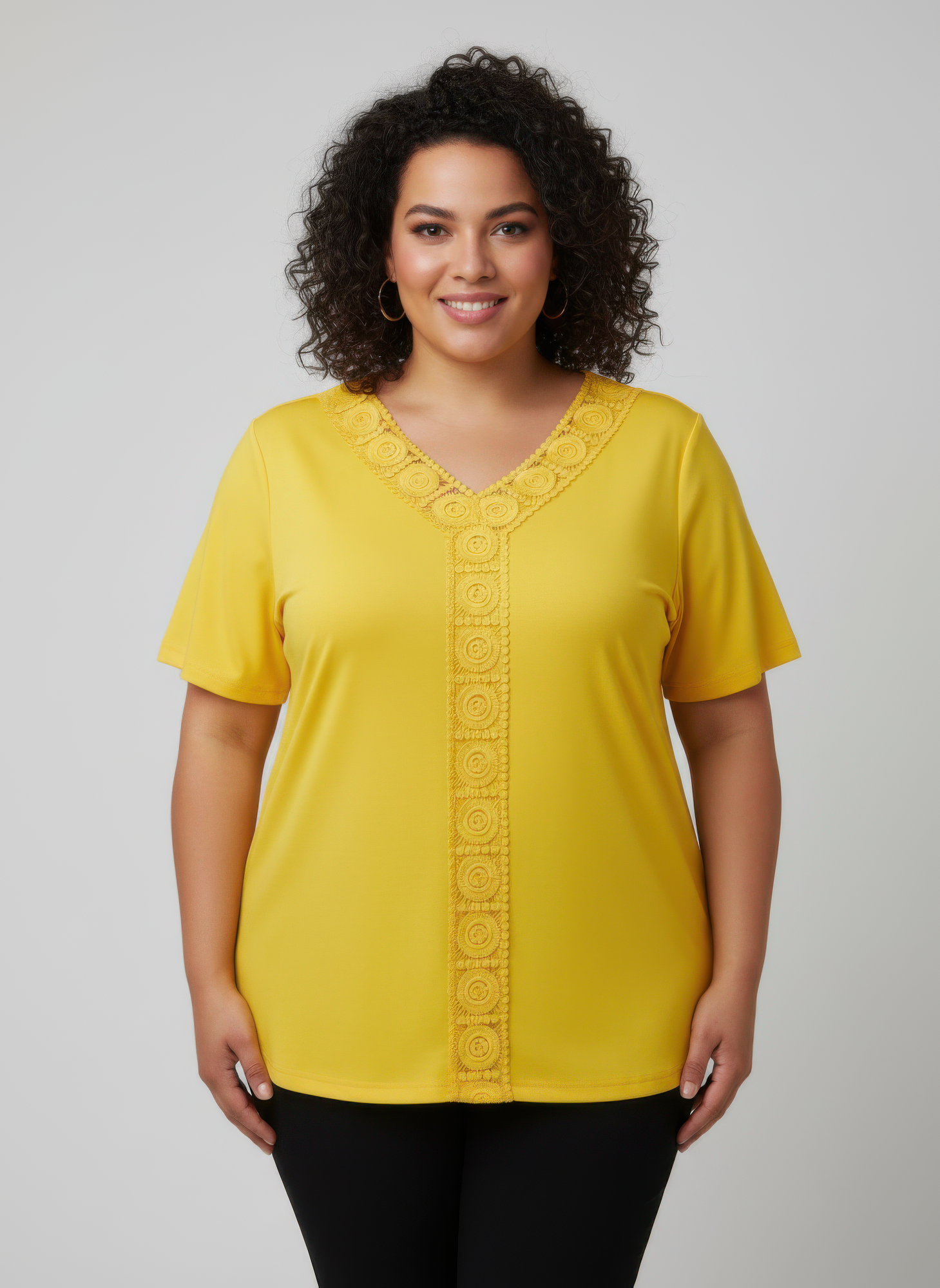 Lace Trim V-neck Short Sleeve Knit Top