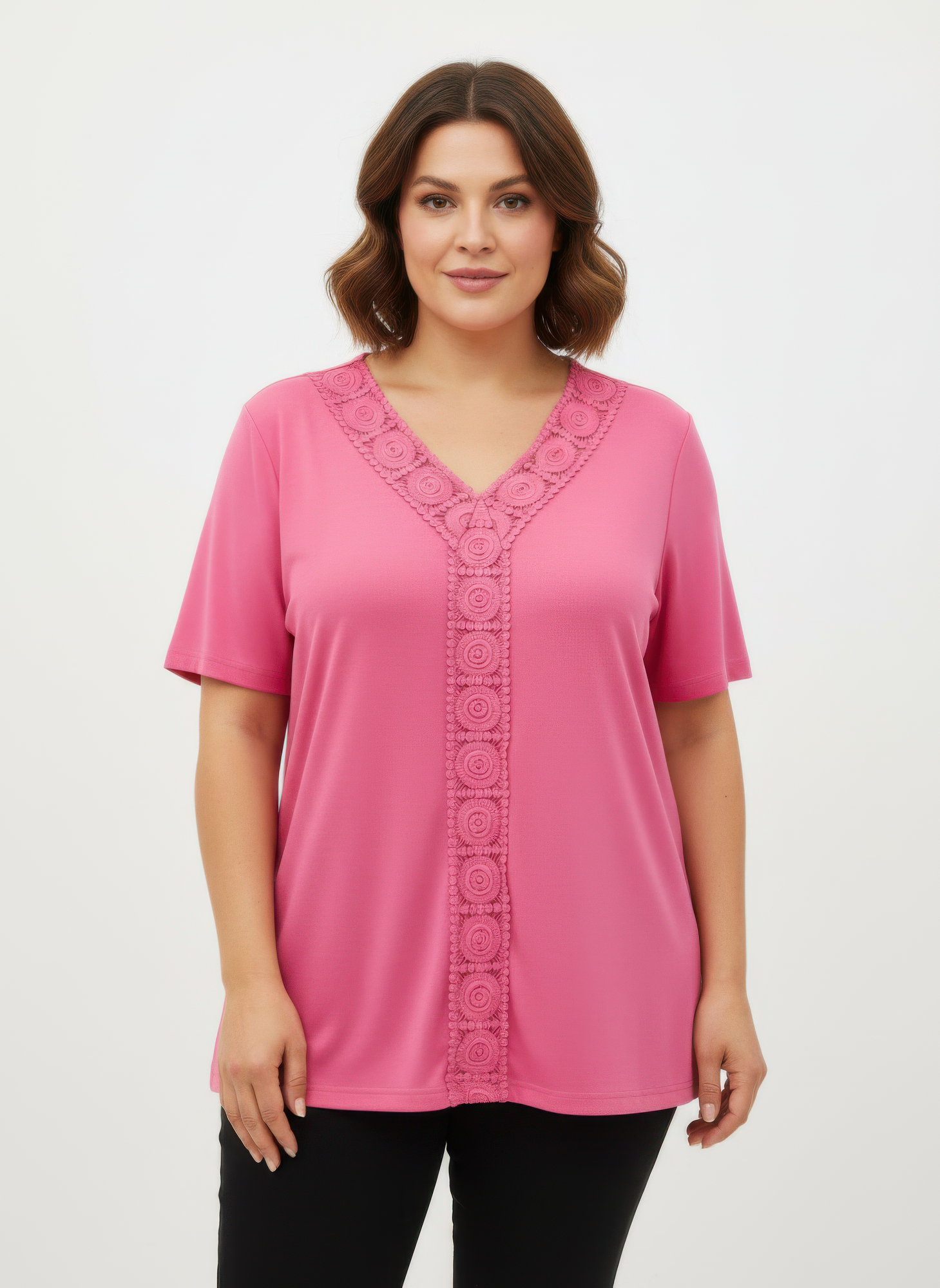 Lace Trim V-neck Short Sleeve Knit Top