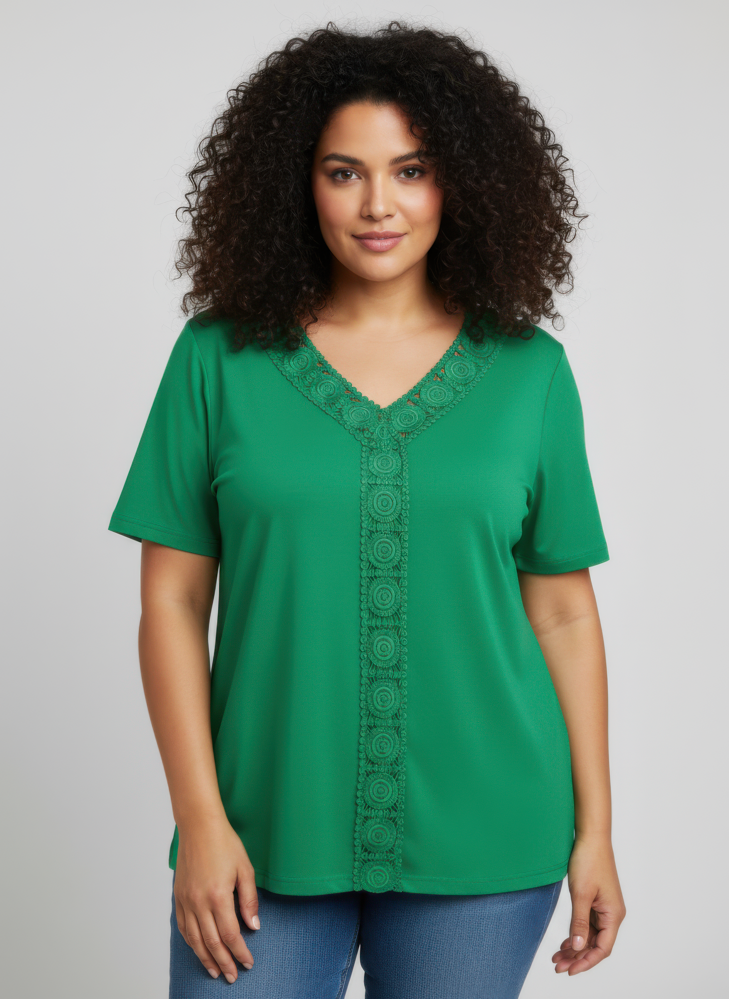 Lace Trim V-neck Short Sleeve Knit Top