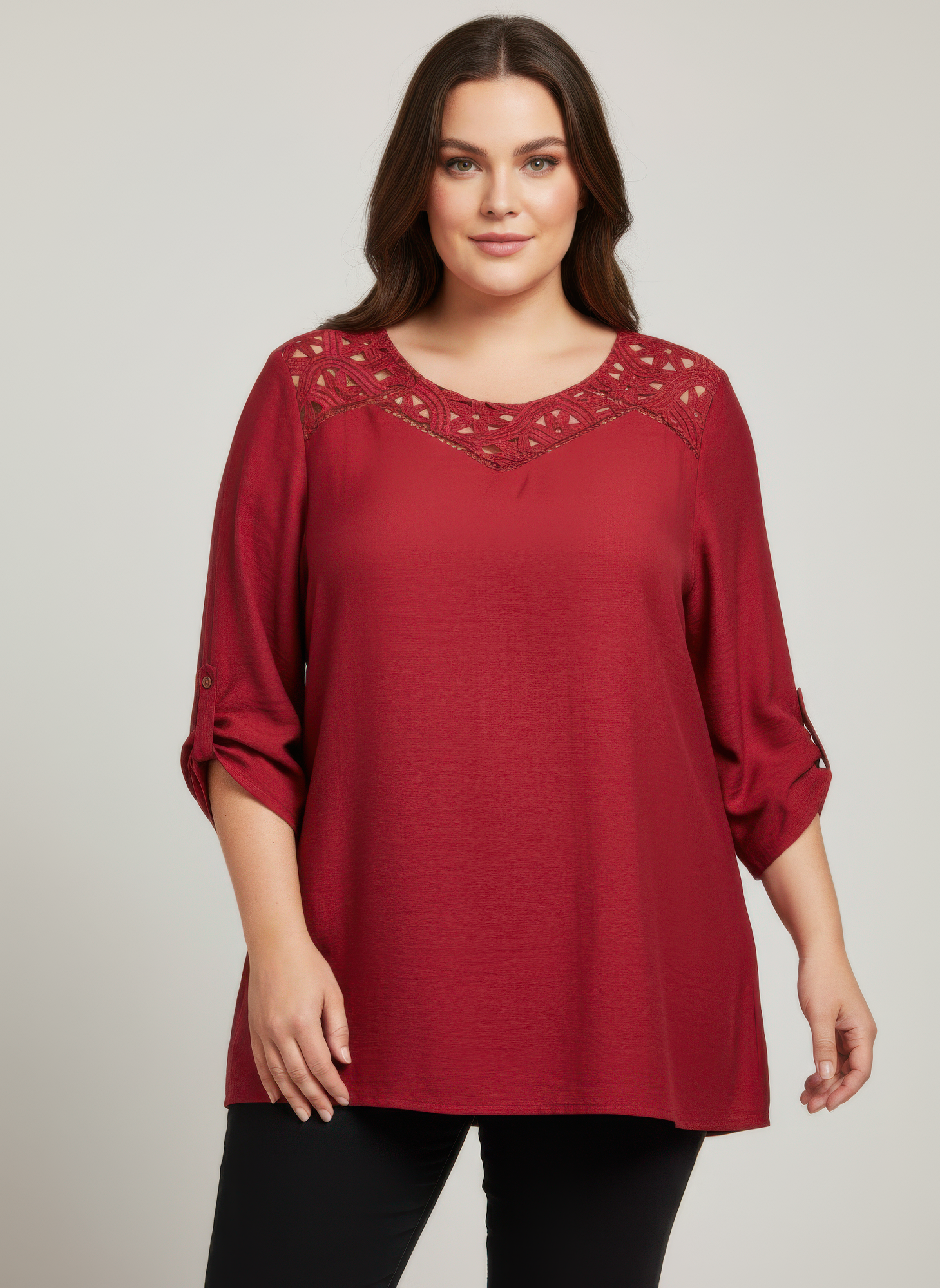 Lace Yoke Bell Sleeve Knit Tunic