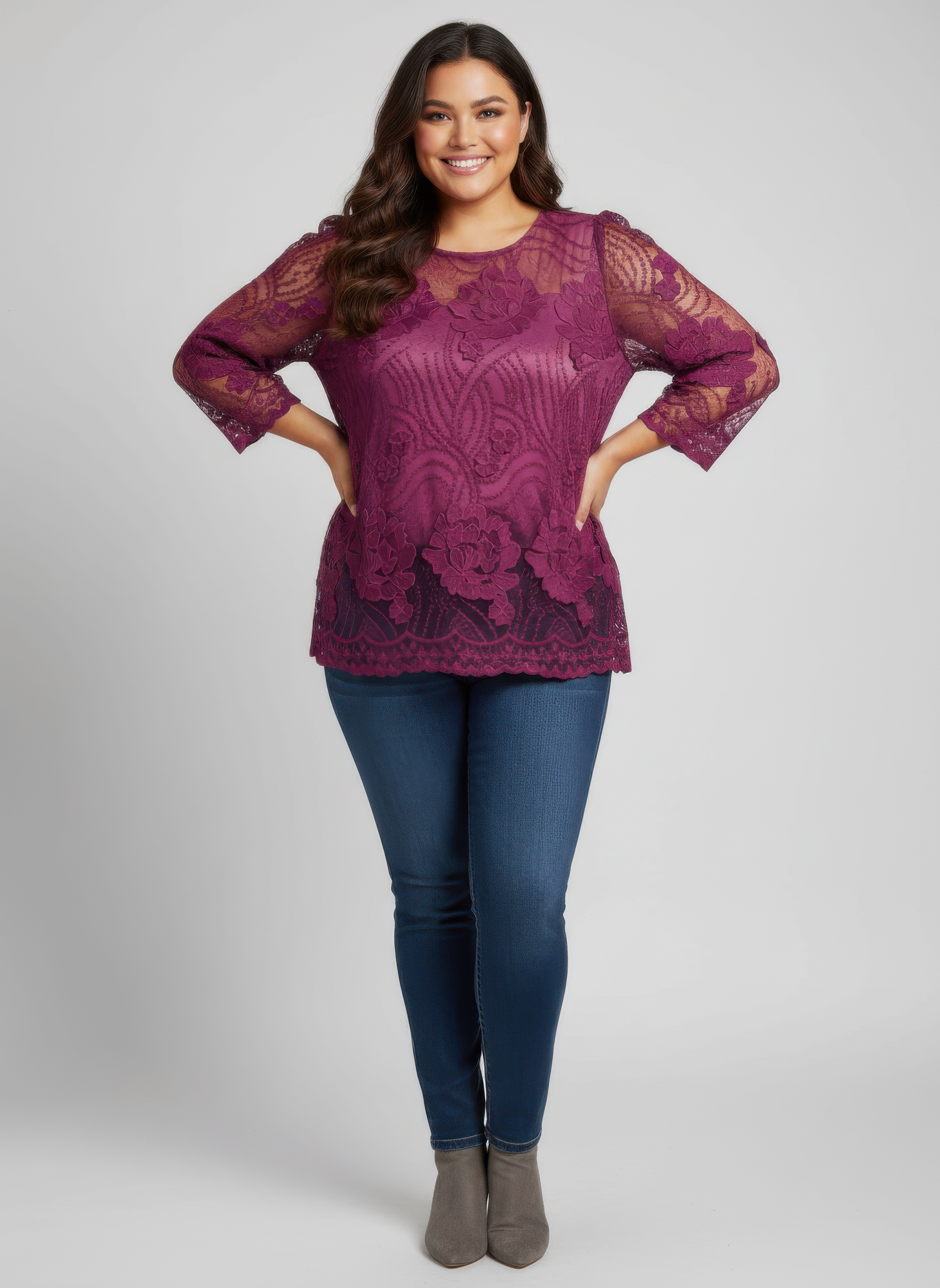 Elegant Floral Lace Sleeve Blouse