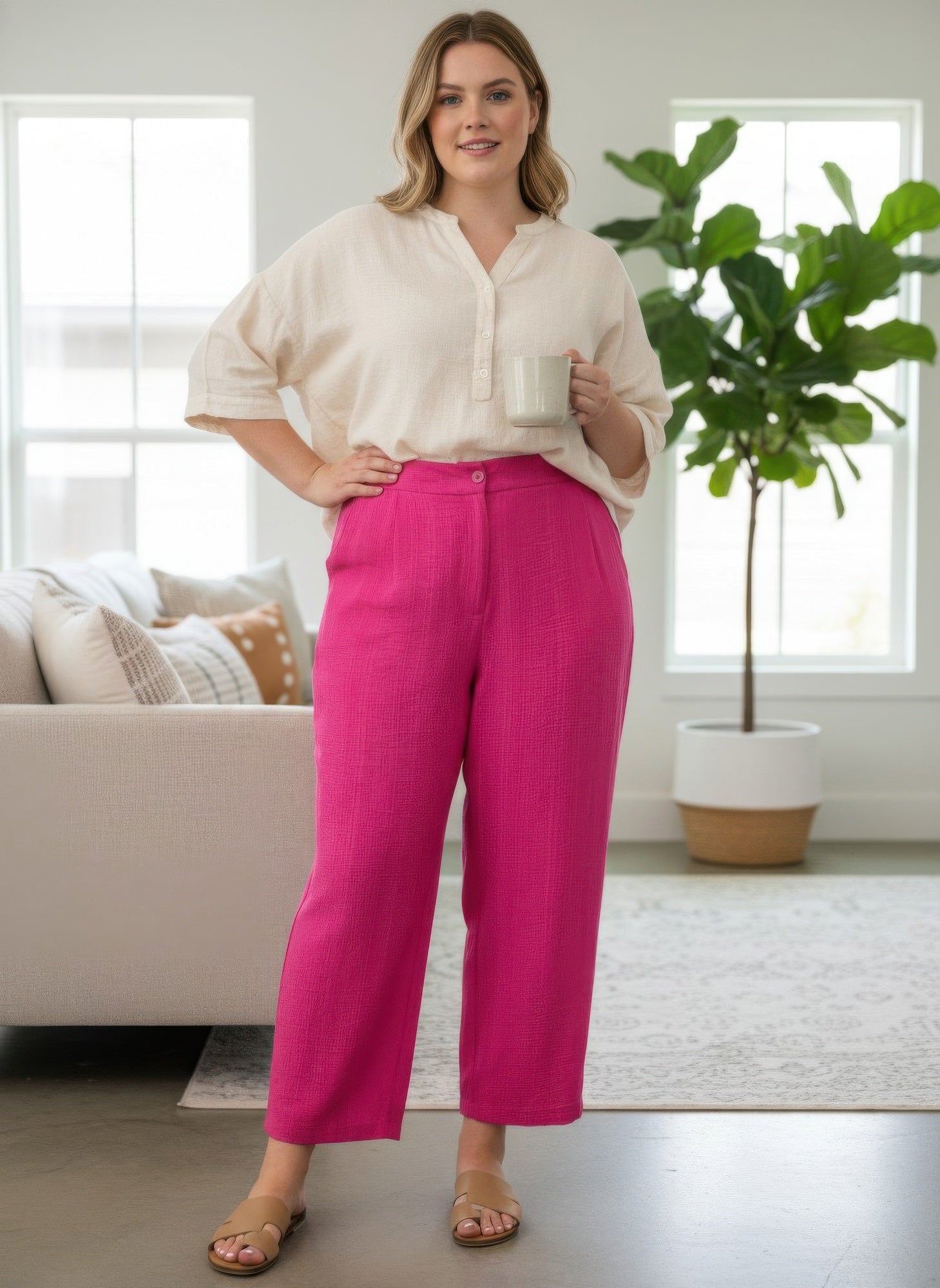 High-rise Linen-blend Straight Leg Pants
