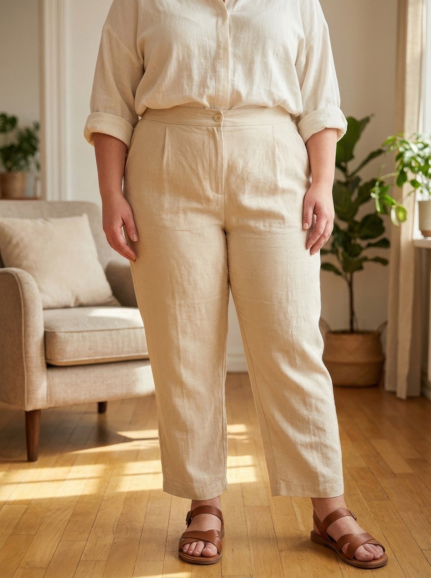 High-rise Linen-blend Straight Leg Pants
