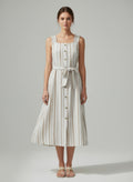 Mlle Gabrielle Striped Midi Button-Down Tie-Waist Dress