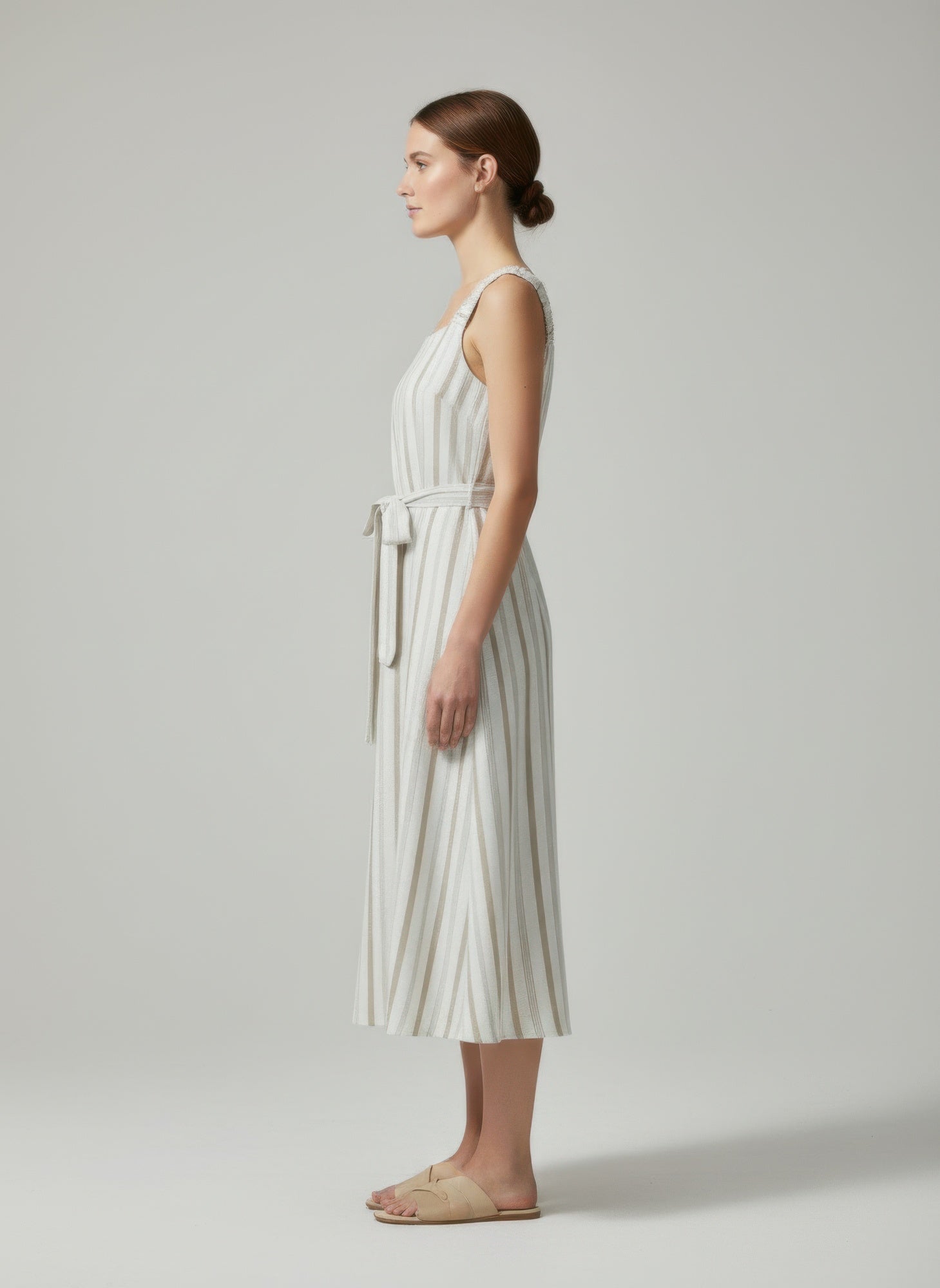 Mlle Gabrielle Striped Midi Button-Down Tie-Waist Dress