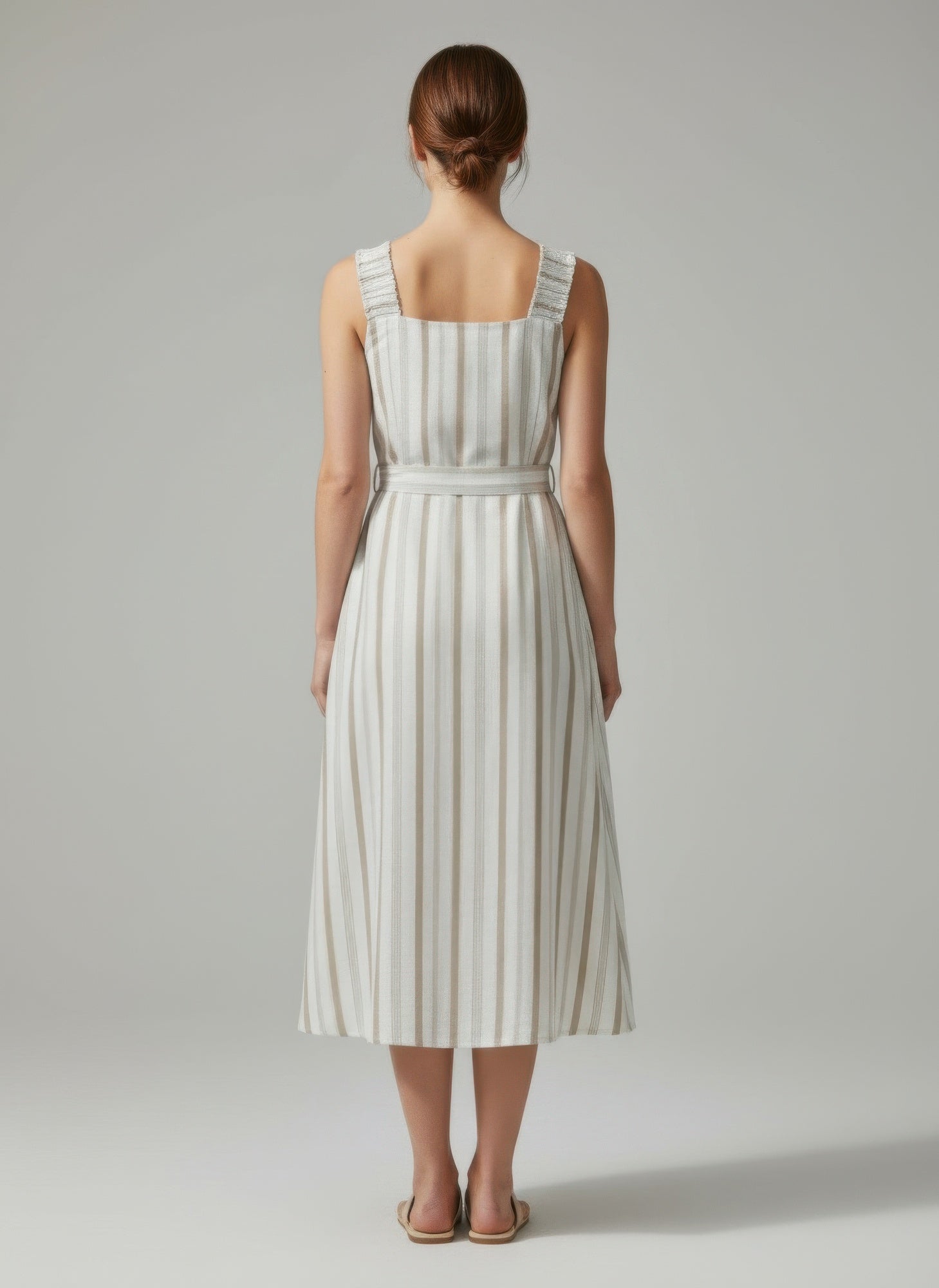 Mlle Gabrielle Striped Midi Button-Down Tie-Waist Dress