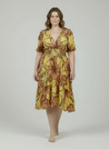 Mlle Gabrielle Yellow Floral Midi Dress with V-Neck