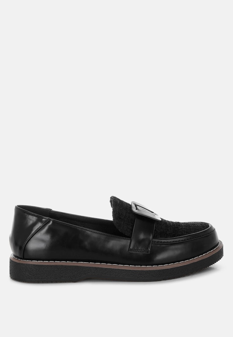 Elaris Tweed & Faux Leather Loafers