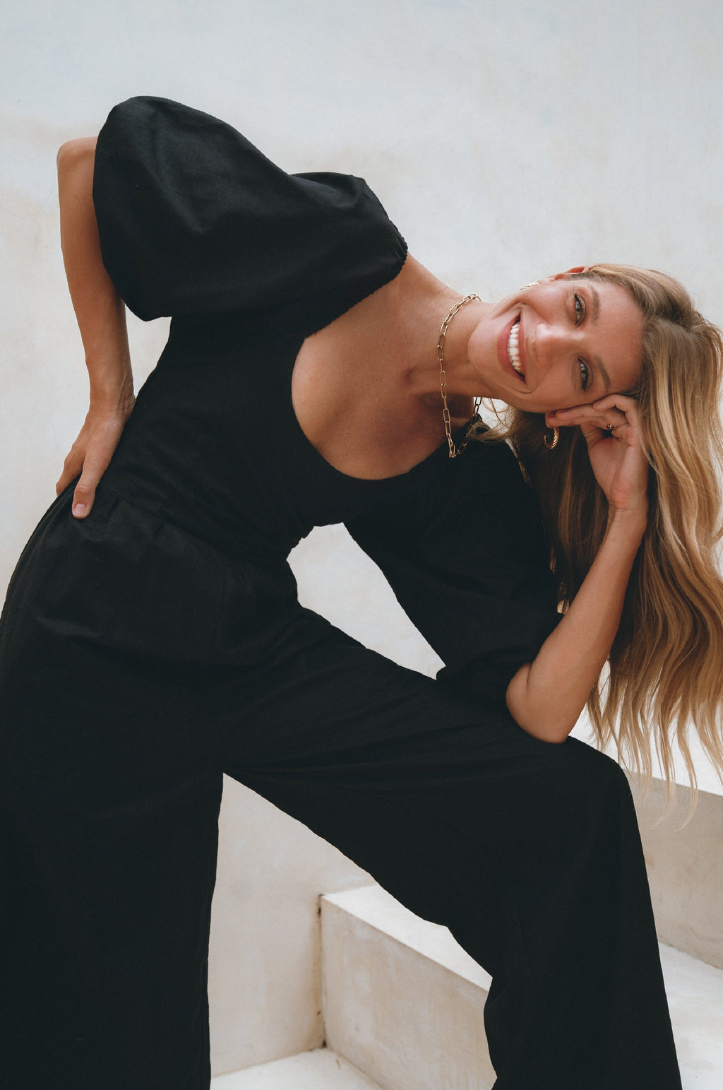 Women's Organic Linen Jumpsuit - Smocked Back