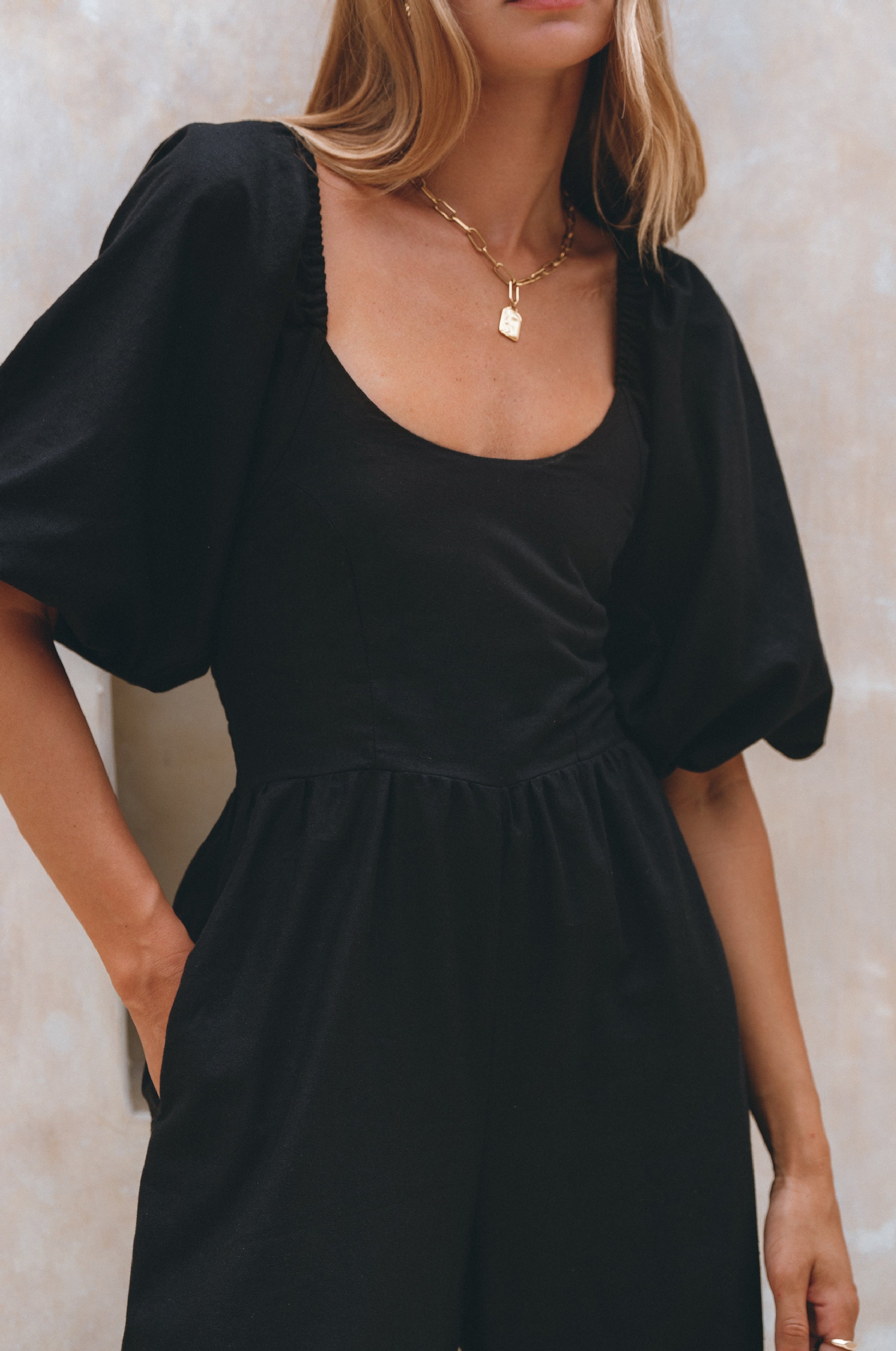 Women's Organic Linen Jumpsuit - Smocked Back