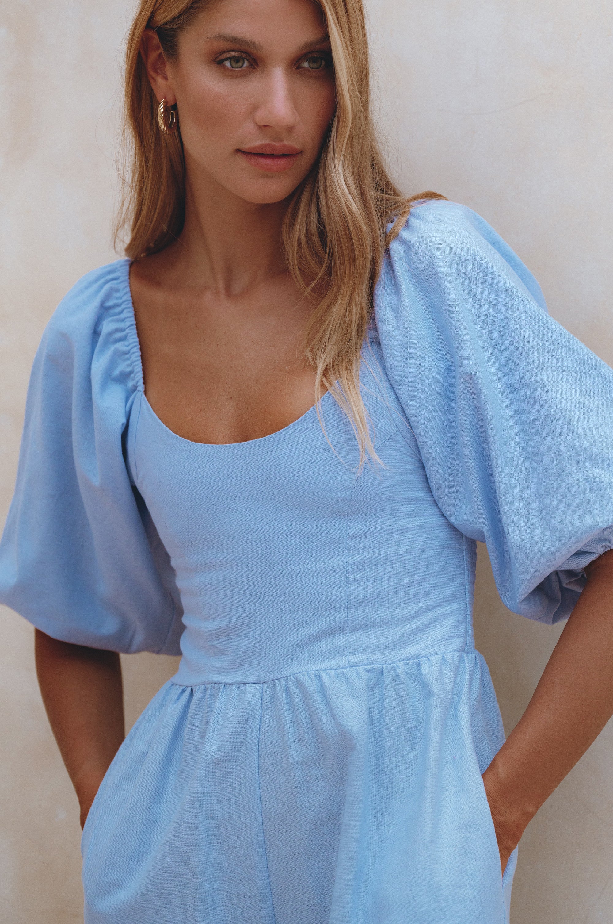 Women's Organic Linen Jumpsuit - Smocked Back