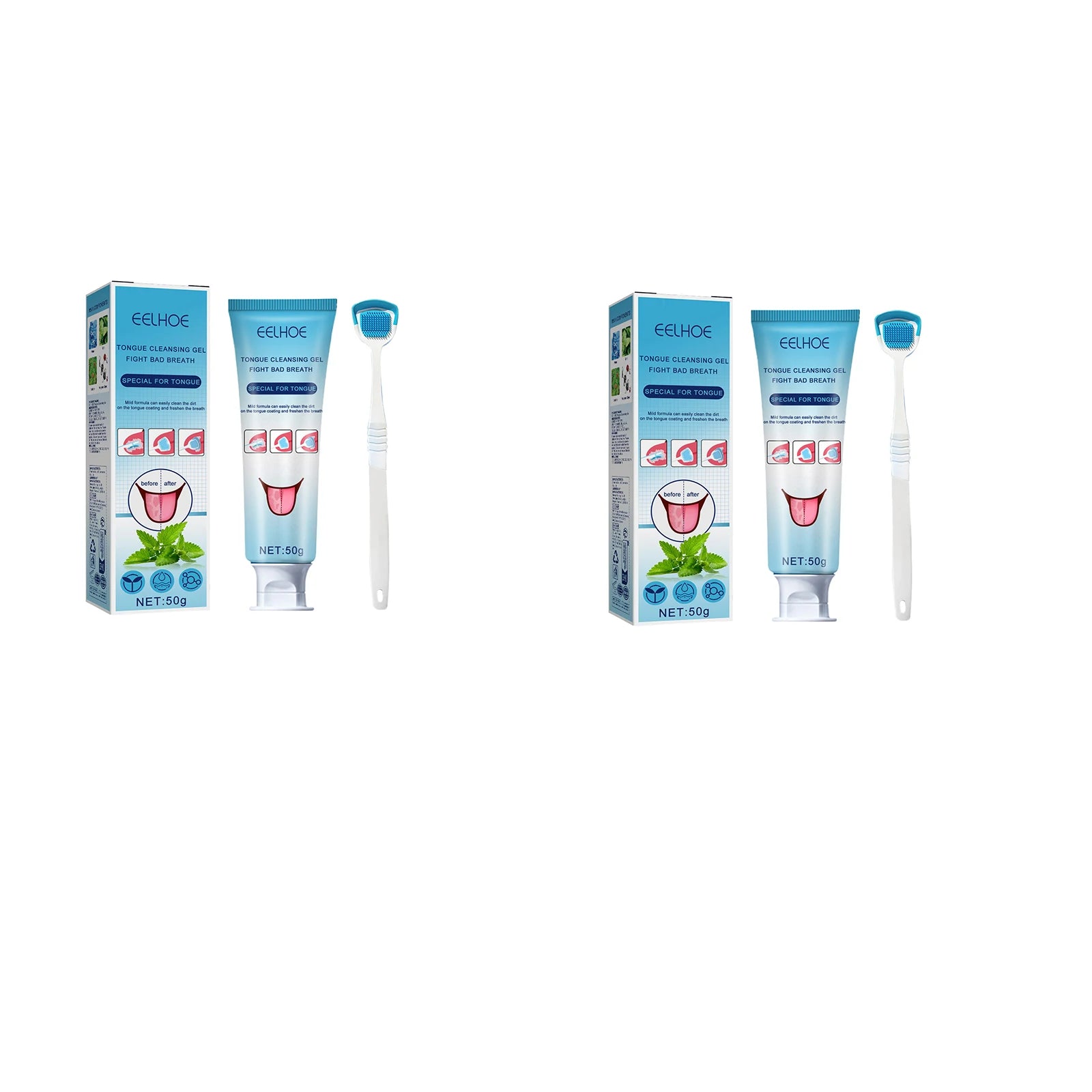 EELHOE Tongue Cleaning Gel with Brush Oral Care Removal Odor Health Fresh Breath Care Dental Hygiene Tools Coating Cleaning Kit