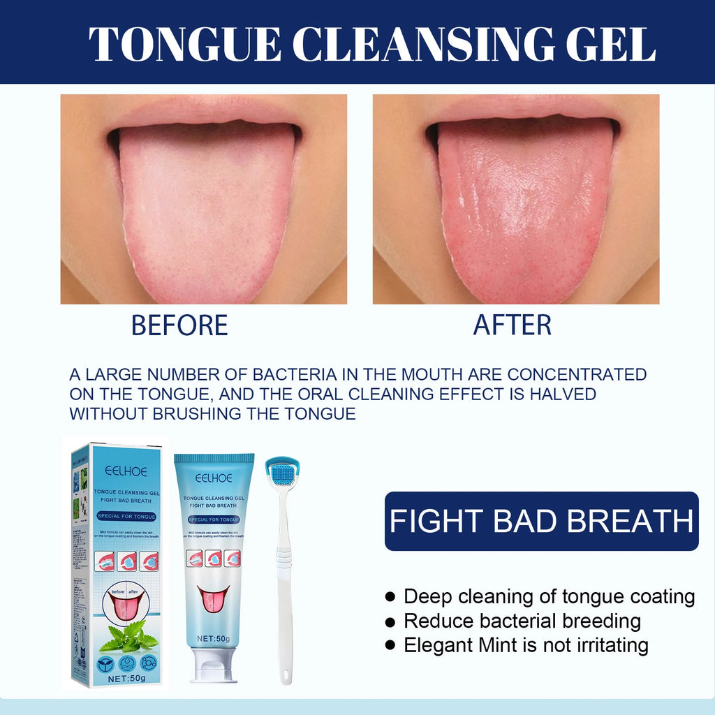 EELHOE Tongue Cleaning Gel with Brush Oral Care Removal Odor Health Fresh Breath Care Dental Hygiene Tools Coating Cleaning Kit