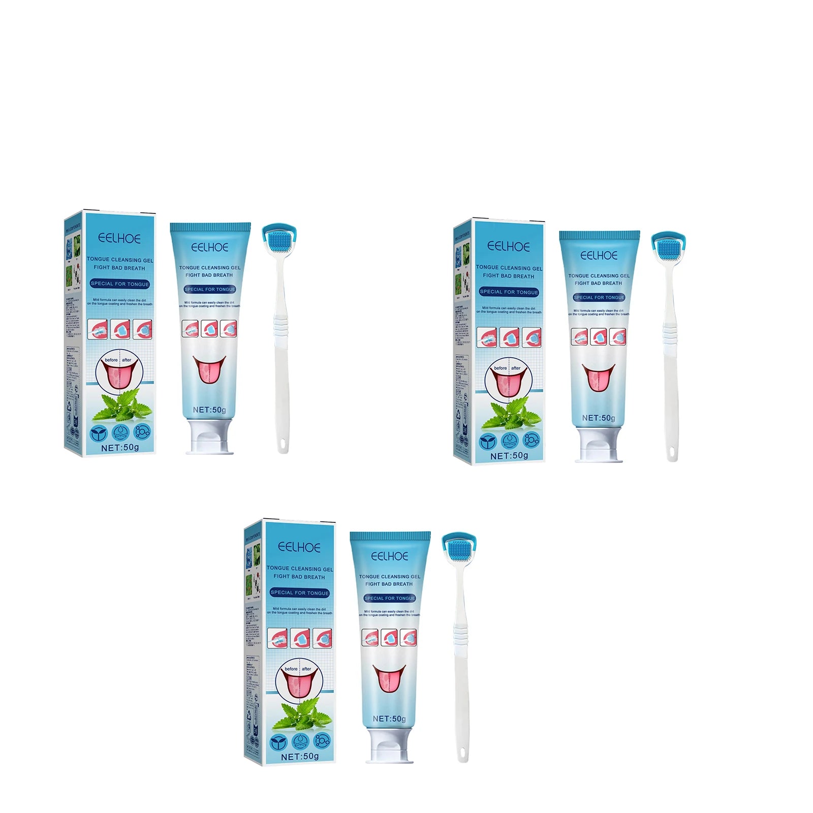 EELHOE Tongue Cleaning Gel with Brush Oral Care Removal Odor Health Fresh Breath Care Dental Hygiene Tools Coating Cleaning Kit