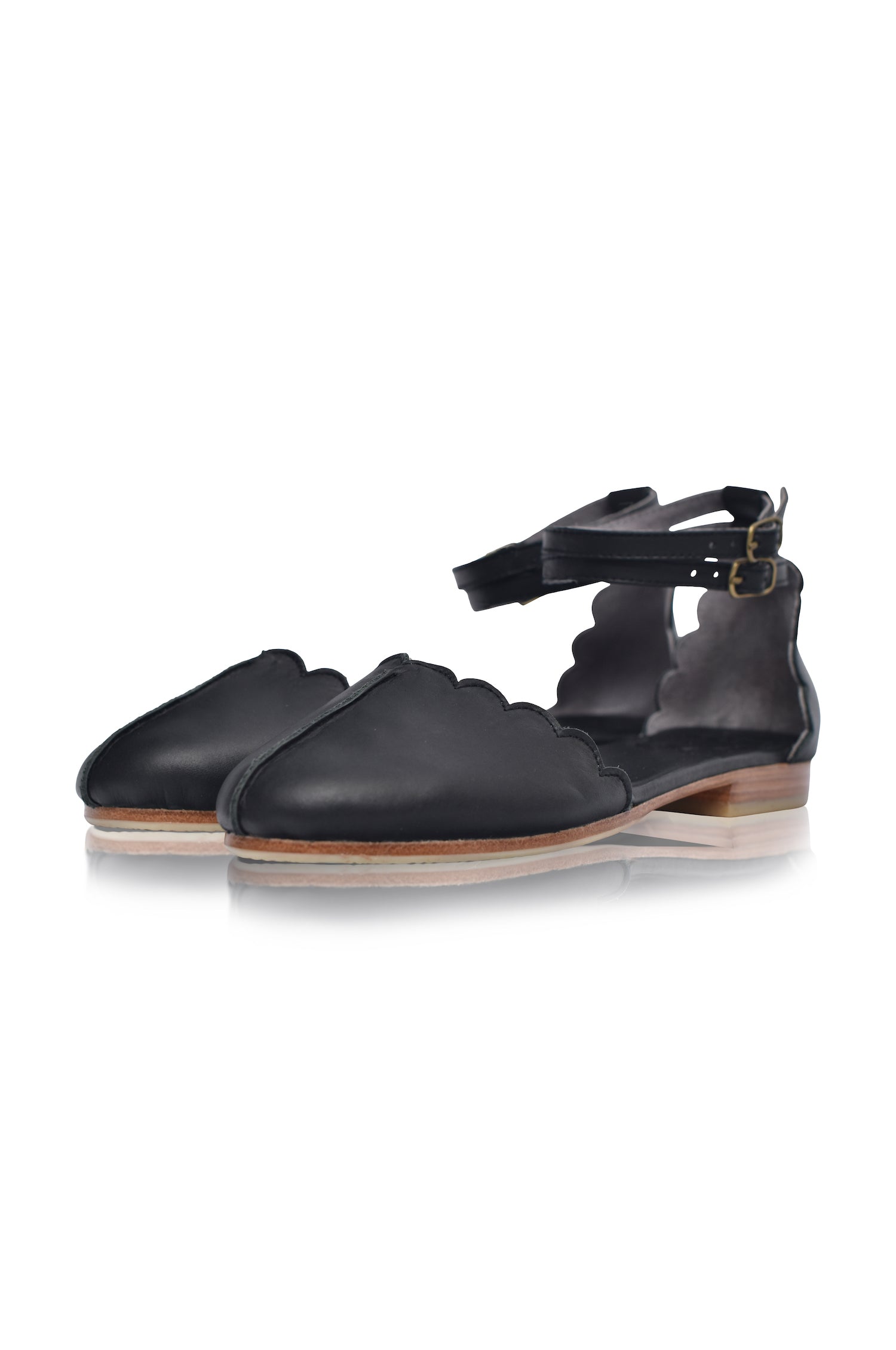 Venus Almond Toe Scalloped Leather Flats
