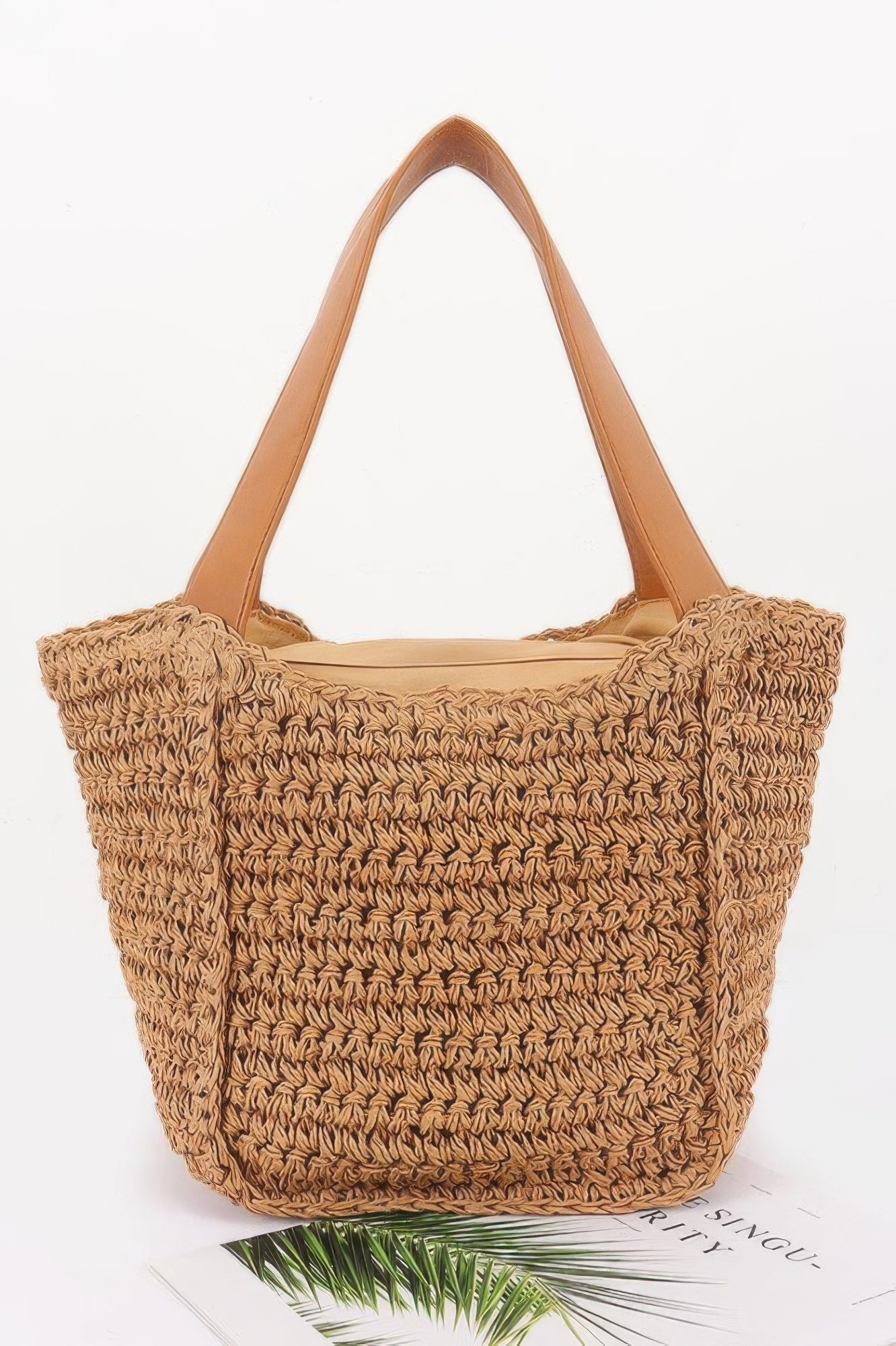 Faux Straw Ribbon Tote Bag