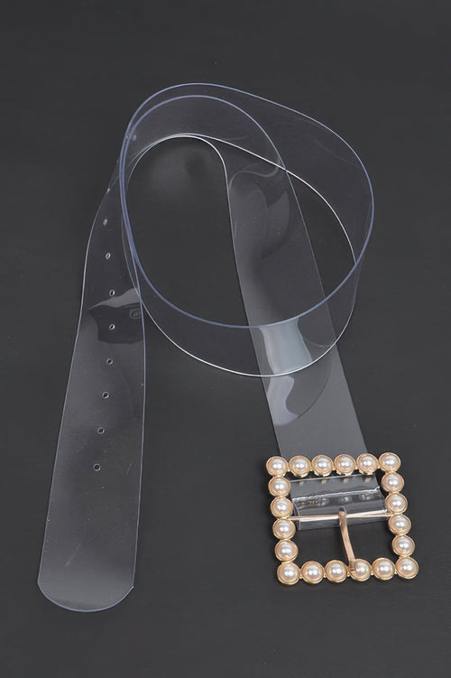 Beaded Square Buckle Transparent Plus Size Belt