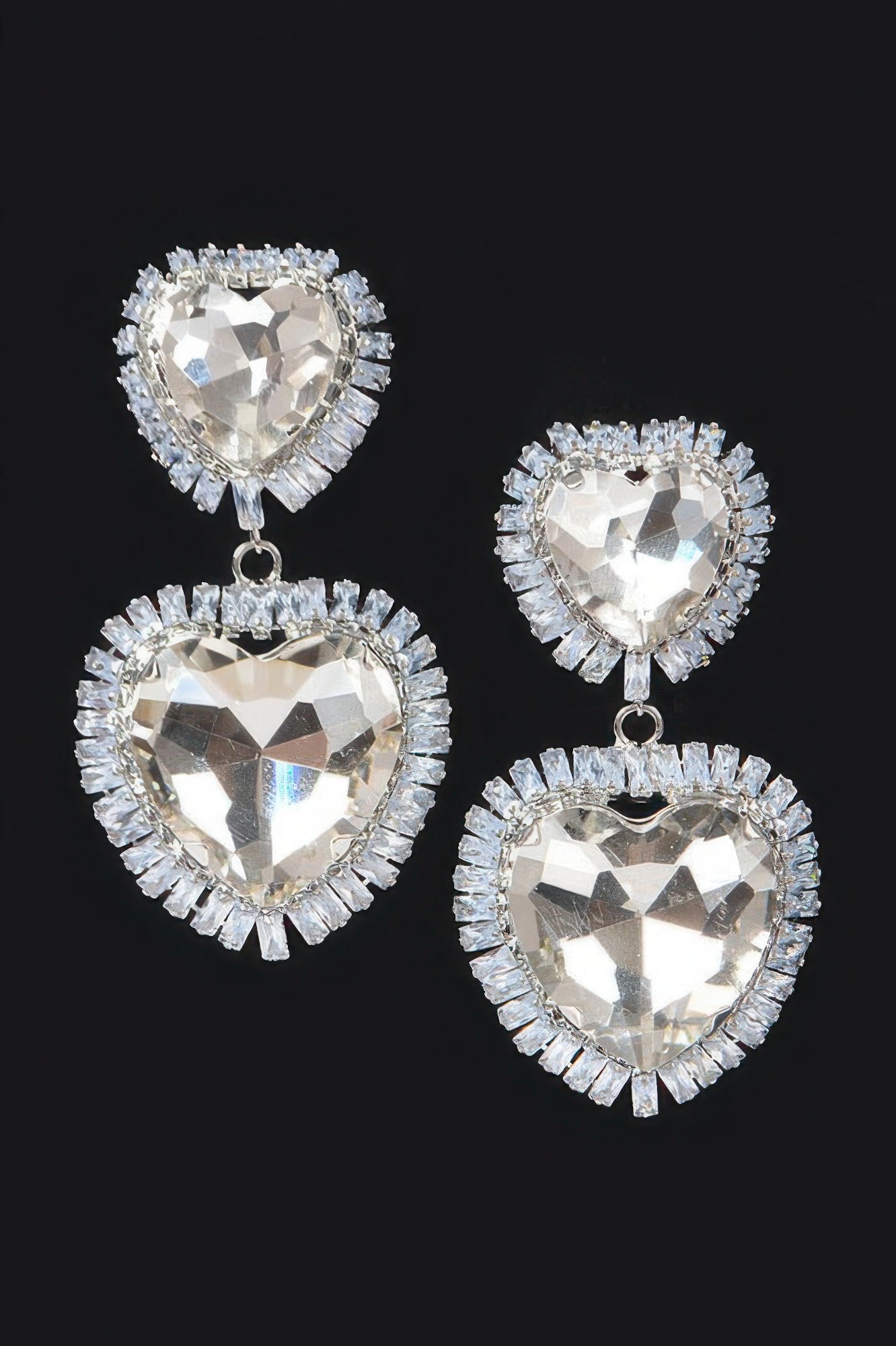 Cubic And Glass Double Heart Earring