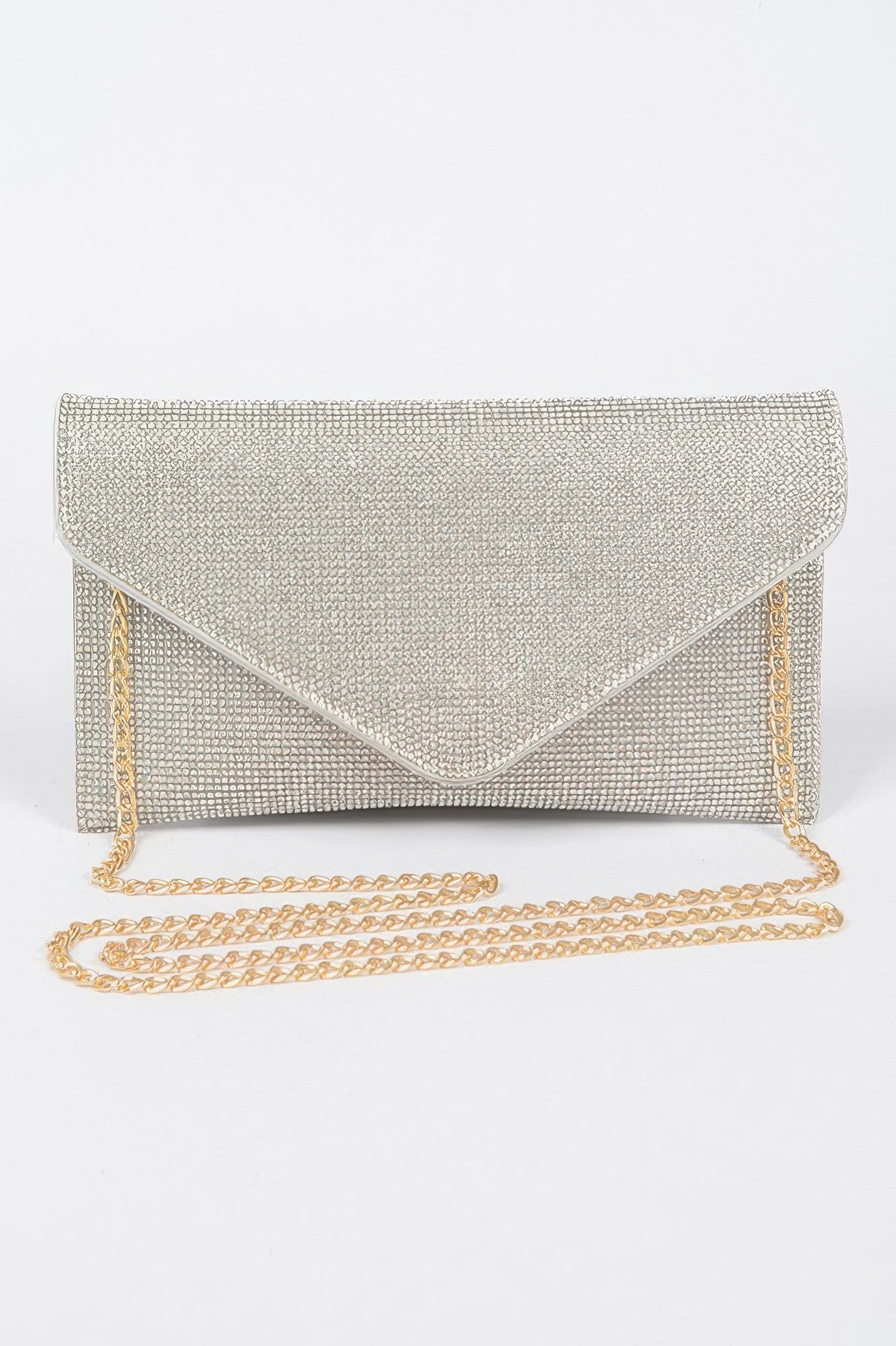 Full Rhinestone Envelope Chain Clutch