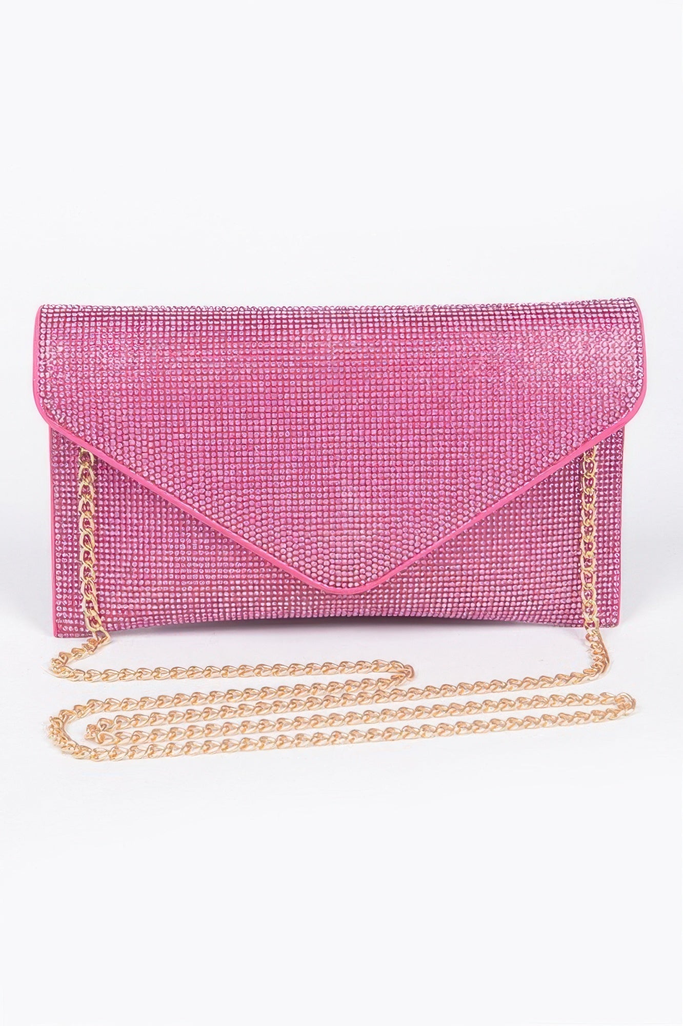 Full Rhinestone Envelope Chain Clutch