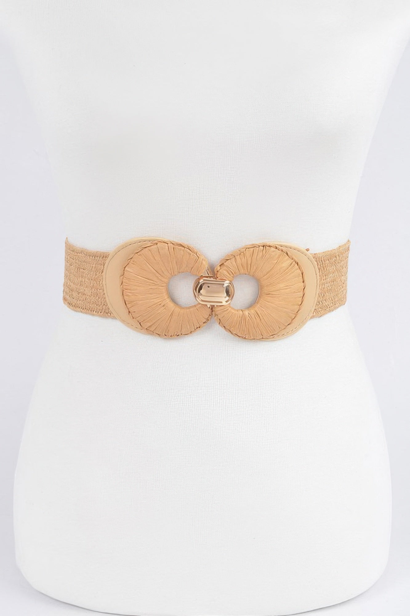 Faux Straw Two Buckle Elastic Belt