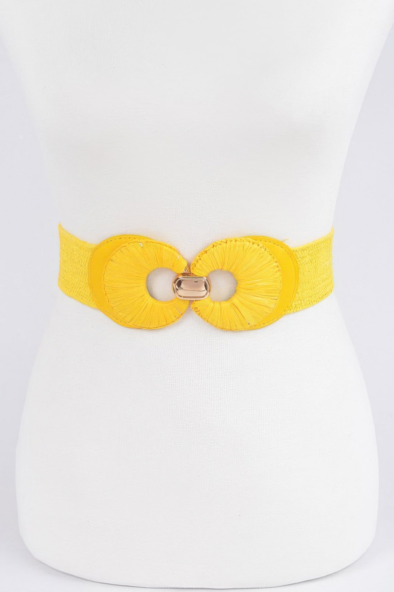 Faux Straw Two Buckle Elastic Belt