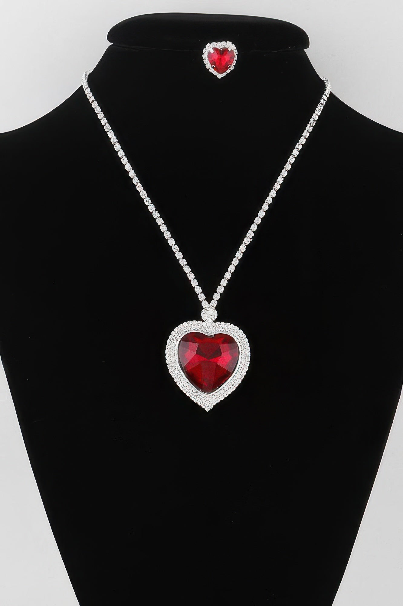 Jeweled Crystal Heart Necklace Set