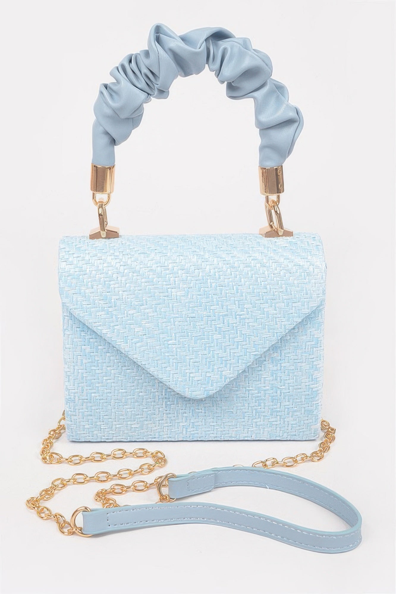 Faux Straw Top Handle Flap Bag