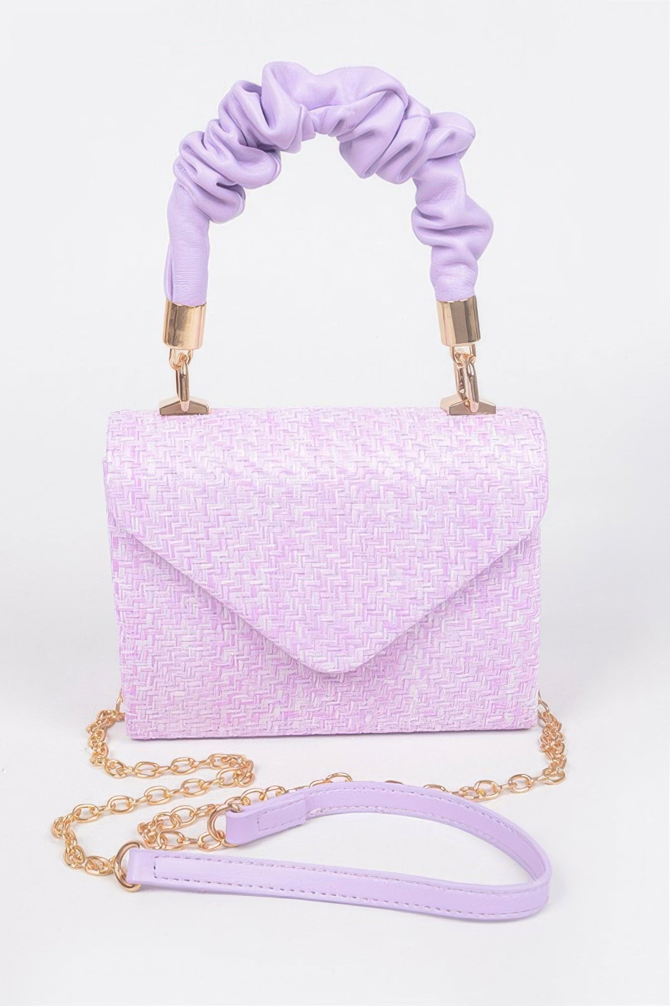 Faux Straw Top Handle Flap Bag