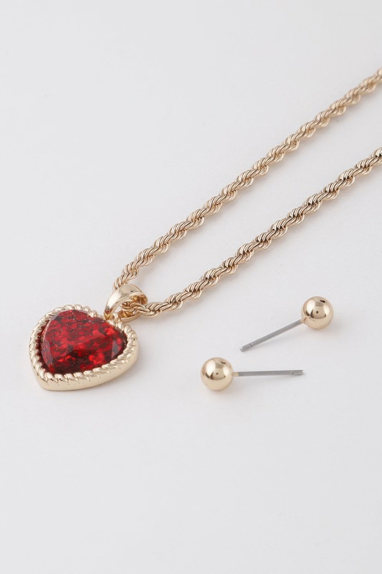 Glittered Heart Chain Necklace Set