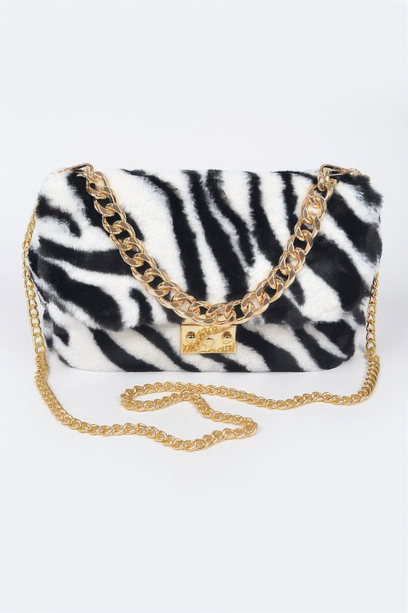 Faux Zebra Fur Shoulder Bag