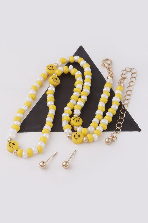 Beaded Smiley Face Charm Necklace