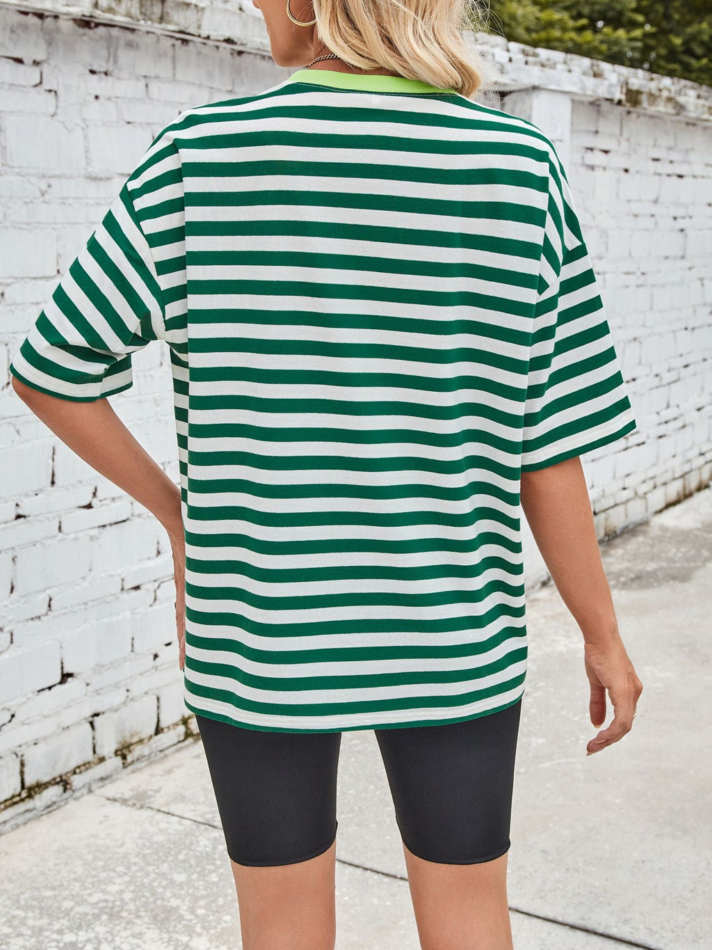 Women Striped Round Neck Half Sleeve Casual Oversized T-Shirt