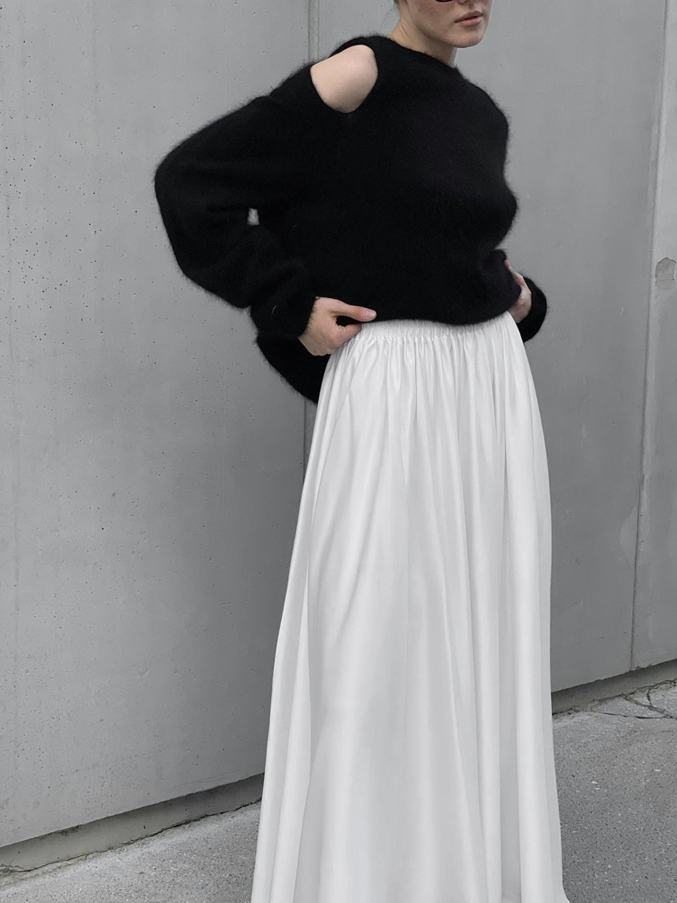 White Satin Maxi Skirt with Elastic Waist